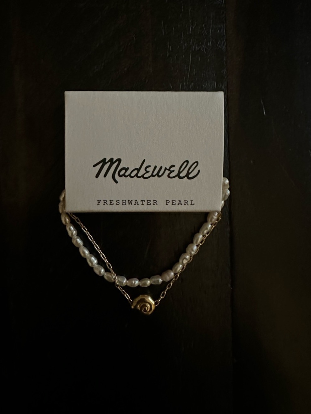 Madewell Pearl Double-Layer Necklace with Gold Rose Pendant - Cream & Gold